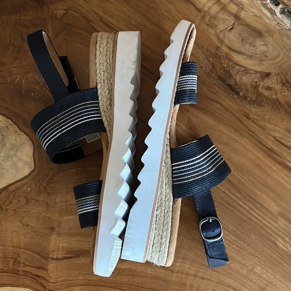 BOBS from Skechers Navy and White Striped Wedge Sandals